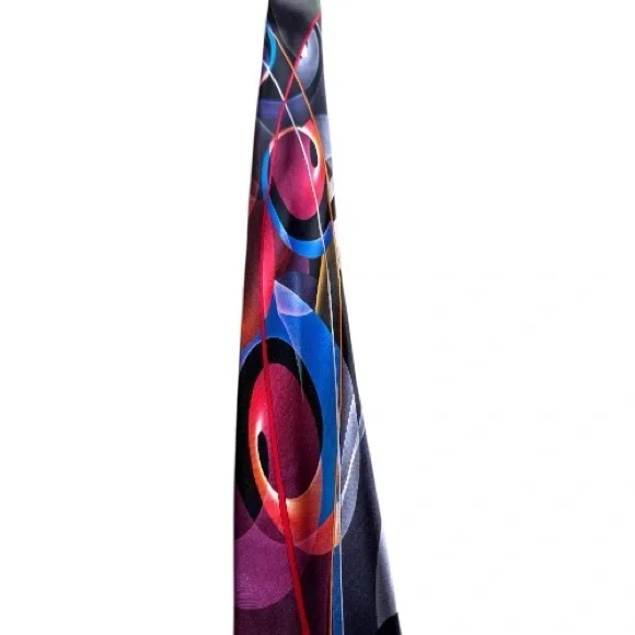 Vitaliano Italian Handmade Silk Tie Geometric Swirls & Lines Vibrant Colors - Picture 3 of 11
